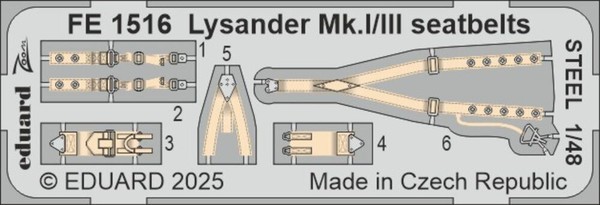 Eduard Accessories FE1516 - 1:48 Lysander Mk.I/Iii Seatbelts Steel Airfix - Neu-image