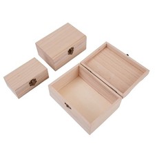 Natural Wood Square Box with Hinged Lid for Craft and Keepsake Storage