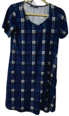 Zennilo Dress Size Small Blue Multicolor Plaid Short Sleeve Tunic With Pockets 