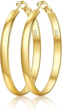 EXGOX 5mm Wide Gold Hoop Earrings for Women,Sterling Silver Hoop Earrings Large