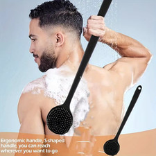 Long Handle Silicone Body Scrubber Shower Brush Back Exfoliating Bath Tool