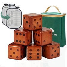 Classic Mahogany Giant Wooden Yard Dice Set, 3.5In Big Die Lawn Game Set with...