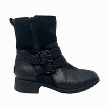 UGG Women s UGGs Wilde Bikler Boots Black Leather Side Zip Buckle Strap 9.5