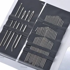 55 Pieces Stainless Steel Big Eye Hand Sewing Needles Set – Multiple Sizes - NEW