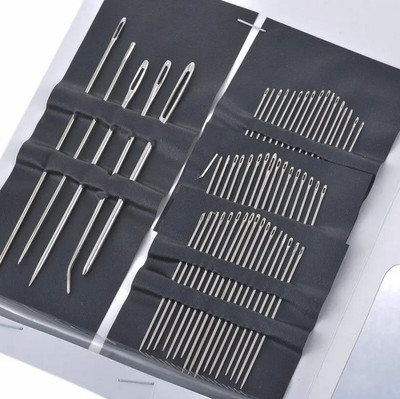 55 Pieces Stainless Steel Big Eye Hand Sewing Needles Set   Multiple Sizes - NEW