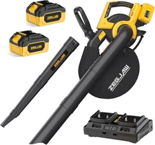 Cordless Leaf Blower & Vacuum, 3-in-1 Vacuum Mulcher with Bag, yellow 