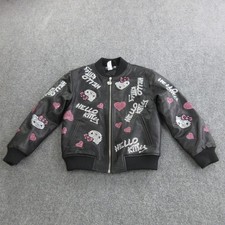 Forever 21 Jacket Kids 7-8 Black Hello Kitty Rhinestone Bomber Faux Leather