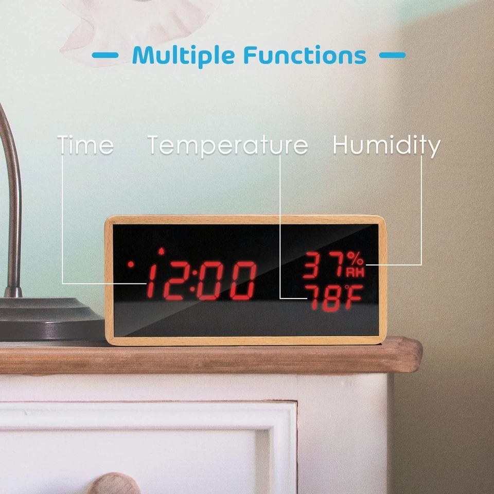 New Alarm Clock Bedside Wooden Digital Alarm Clocks Non Ticking - Image 2 of 4