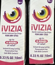2 ivizia lubricant eye drops 8hr relief 0.33oz ea exp 2027 scuffed box
