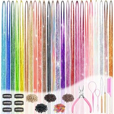 Hair Tinsel, 24 Colors Fairy Tinsel Kit for Girls 48 Inch, 24