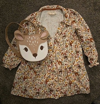 Happily Grey Fall Dress and Mini Backpack - 3T - Fall Deer and Foxes Theme  
