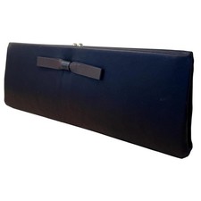 Vintage 60's Clutch Purse Chocolate Brown Satin Ball Clasp Bow 12"x4.5" USA