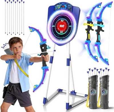 VATOS Kids LED Bow & Arrow Archery Set Auto Scoring Target 2 Bows Blue