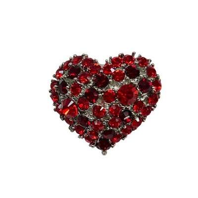 Sparkle Heart Brooch Pin Red Silvertone 1.25'' Signed
