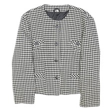 Womens Black White Houndstooth Wool Button Jacket M Woven Classic Stylish
