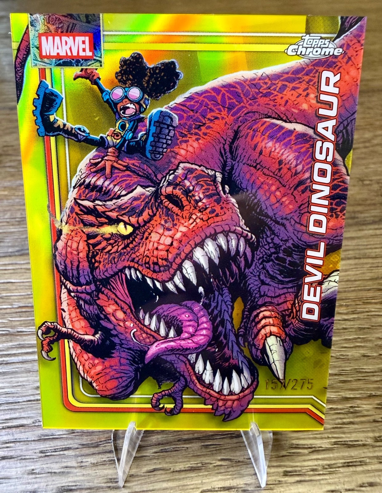 2026 Topps Chrome Marvel Devil Dinosaur #’d /275 Yellow Refractor #110
