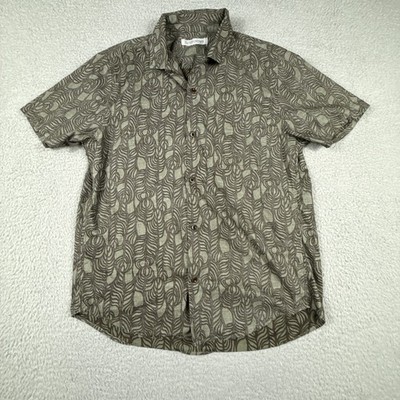 Outerknown Shirt Mens Large Green Button Reverse Print Camp Cuban Floral Surf