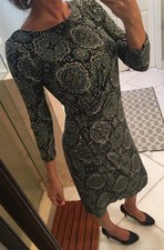 Talbots Faux Wrap Dress Womens Size MP Paisley Ruched Side Slit 3/4 Sleeve Green