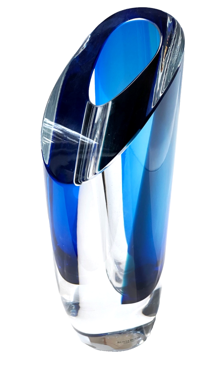 Kosta Boda Goran Worff Blue & Teal Saraband Swedish Art Glass Vase