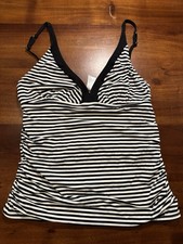 Tommy Bahama Women s Black White Striped Ruched Tankini Swim Tank Top Sz Large