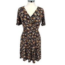 41 Hawthorn Floral Print Short Sleeve Dress Black Multicolor Size Medium NWT