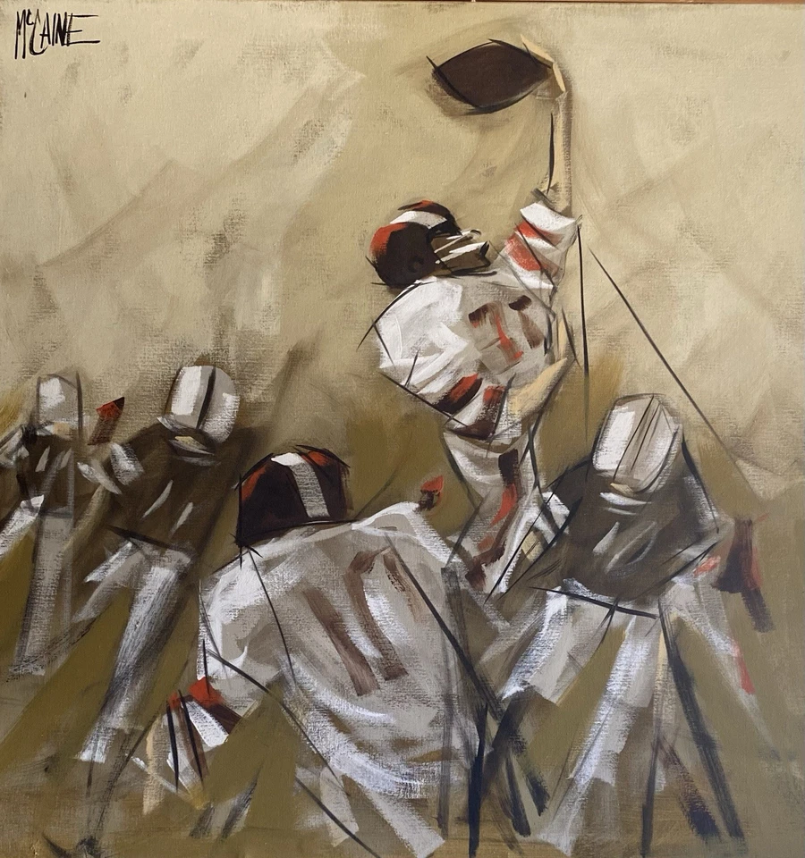 Pintura de fútbol americano NFL moderna de mediados de siglo de los años 60 de McCaine GRANDE 4 pies x 4 pies Foto 4 de 4