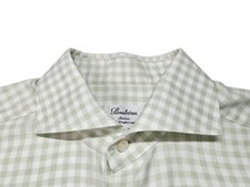 Stenstroms Slimline Dress Shirt Twofold Super Cotton 16.5 42 Check Green White