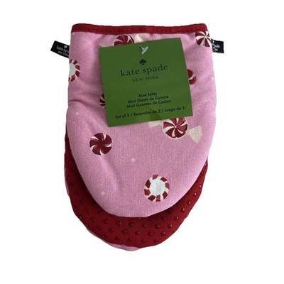 Kate Spade Kitchen Oven Mini Mitts Set Christmas Candy Mints Holiday (2) NEW