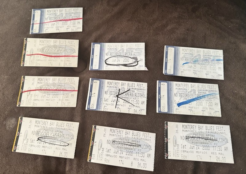 10 Vintage Ticket Stubs for the 2000 Monterey Bay Blues Festival @ Pattee Arena