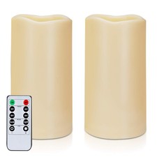 Waterproof Flameless LED Pillar Candles 3x6 Inch with Remote Timer 2 Pack Ivory