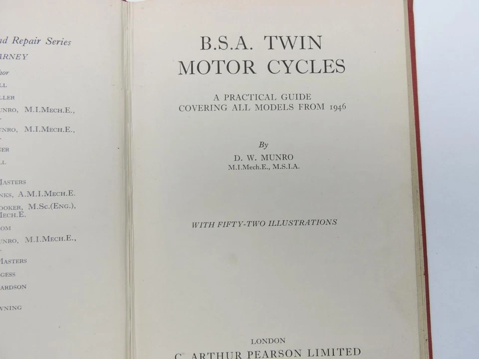 Libro de motocicletas gemelas BSA 1955 D.W. Munro preunidad BSA 500 A7 650 A10 18502rs Foto 2 de 2