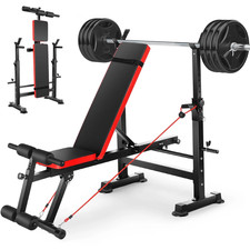 Adjustable Weight Bench Set 6 in 1 Bench Press Workout Bench with Barbell Rack R