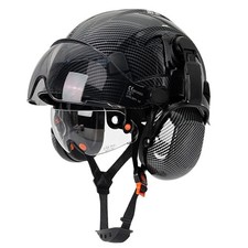 Carbon Fiber Safety Helmet W/ Earmuffs Double Goggles ABS Construction