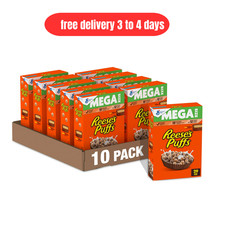 10 pk REESE'S PUFFS Breakfast Cereal,Chocolatey Peanut Butter Cereal,Mega,29 oz