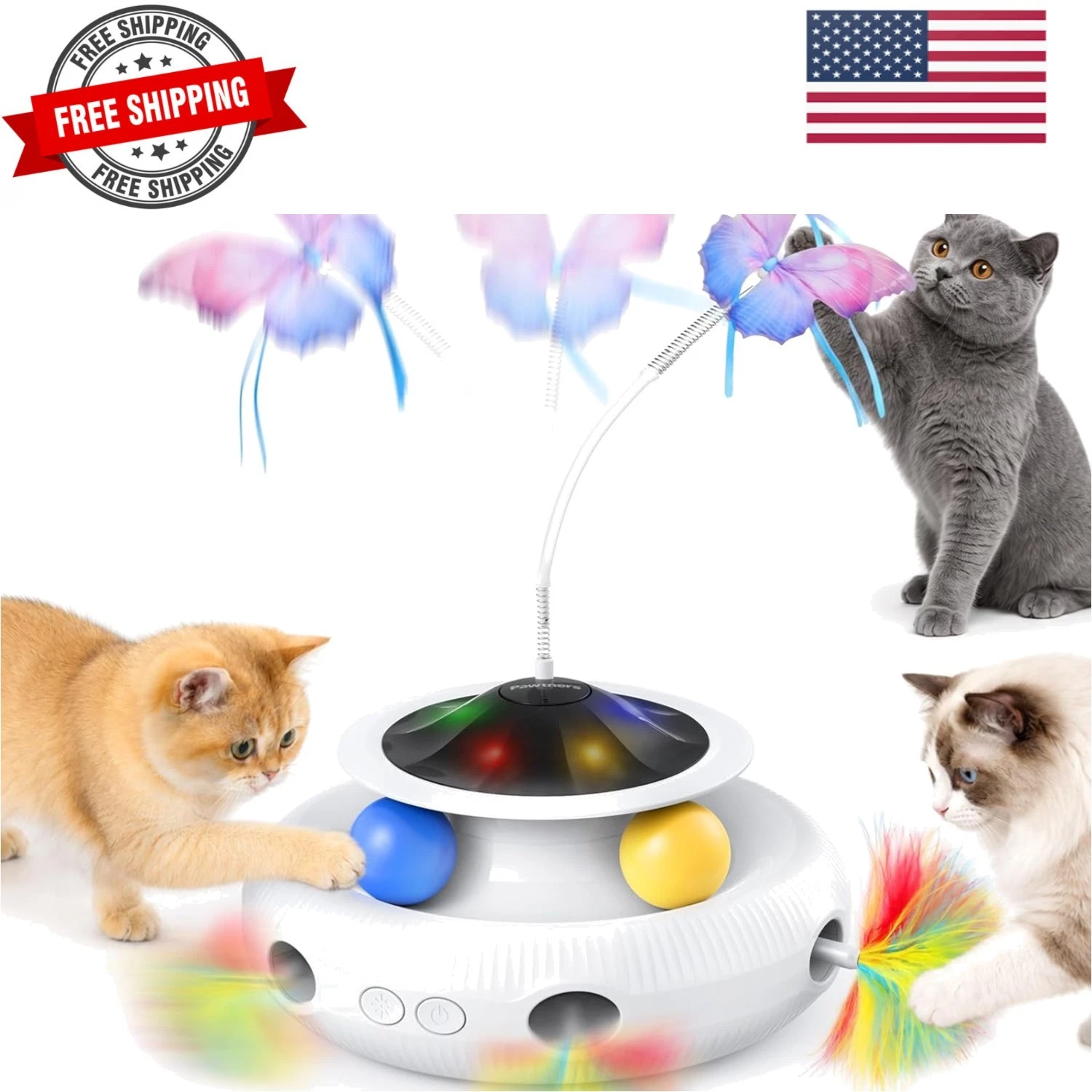 Interactive Cat Toy, 4 in 1 Automatic Interactive Kitten Toys for Indoor Cats...