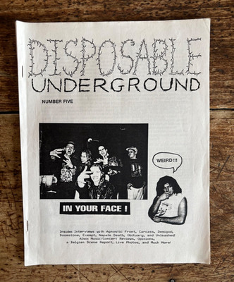 DISPOSABLE UNDERGROUND #5 US Metal Zine 1992/Agnostic Front/Napalm Death/Carcass