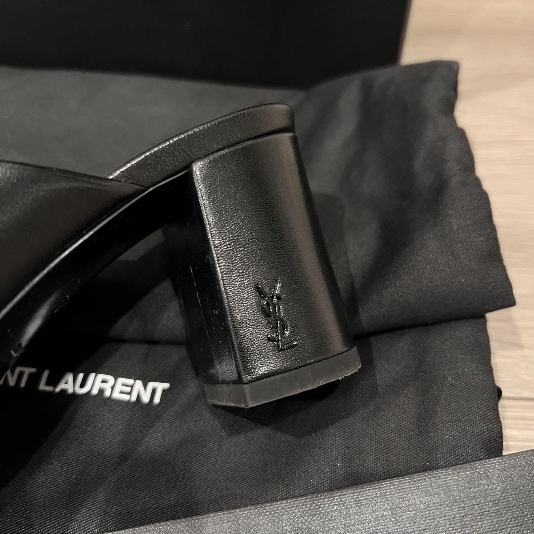 Sandali Saint Laurent tacco pelle nero punta quadrata misura 34 5 donna originali senza scatola