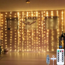 300LED Fairy Curtain Lights, 9.8X9.8Ft Warm White USB Plug in 8 Modes  Timer Ch