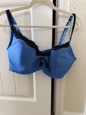 Fredericks of Hollywood Bra Blue Black Lace Built In Padding 44D Vintage 12399