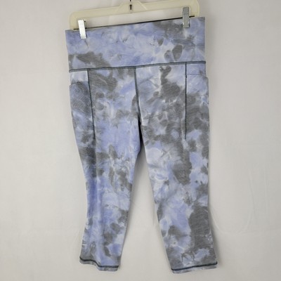 ATHLETA Womens Capri LARGE Salutation Stash Pocket II Merri Perri BLUE Cloud Dye