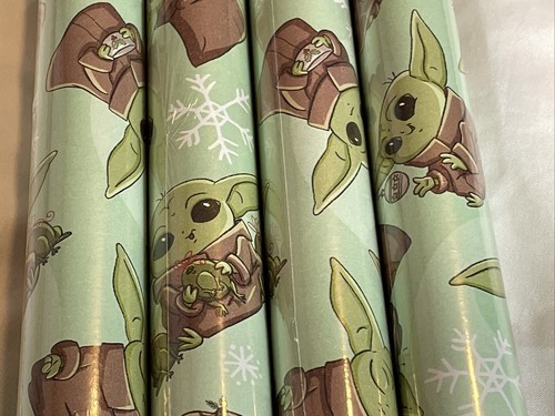 Disney 4 Rolls Christmas Gift Wrap Wrapping Paper Mandalorian Child Star Wars - Picture 12 of 24