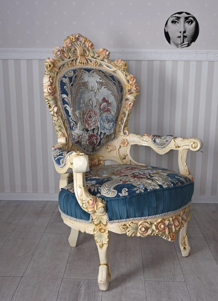 Antik Sessel Barock Stuhl Armlehnstuhl Retro Armlehnsessel Rokoko Salon Sessel - Bild 4 von 4