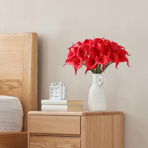 24 PCS Red Fake Flowers Artificial Calla Lily Silk Flowers Real Touch for Hom... - Picture 5 of 6