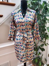 Attention Women's Multicolor Polyester Collared Long Sleeve Knee Length Dress M