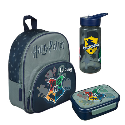 Set Harry Potter mit Namen | Kinderrucksack mit Trinkflasche und Brotzeitdose
