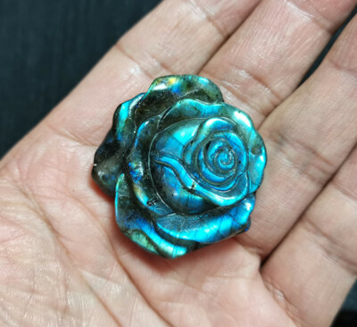 TOP 26 g Natural Labradorite Hand Carved The roses Quartz Crystal Healing V119