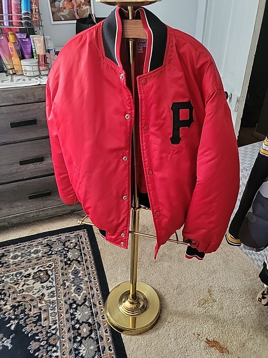 Vintage 90s Starter Satin MLB Jacket Pittsburgh Pirates Men Medium Red Black