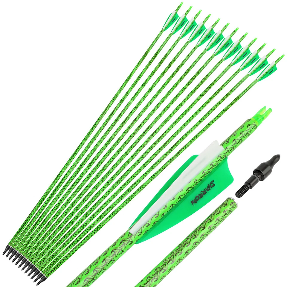 Archery Carbon Arrows 30" SP500 3" Vanes Recurve Compound Bow Hunting Target - Image 3 of 4