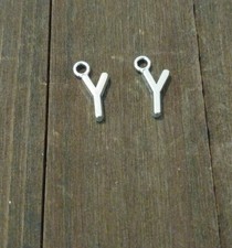 2 Letter Y Charms Alphabet Pendants Uppercase Antiqued Silver