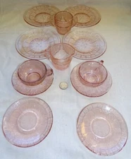 Jeannette Child Toy Doric & Pansy 12pc Glass Dish Set Depression Pretty Polly